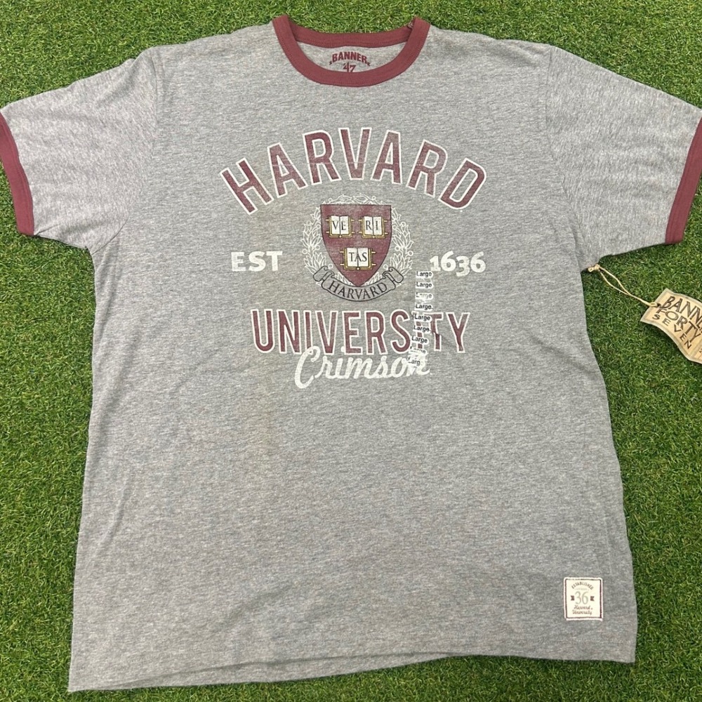 Harvard University Crimson Ringer T-Shirt Gray Maroon Mens Large NWT